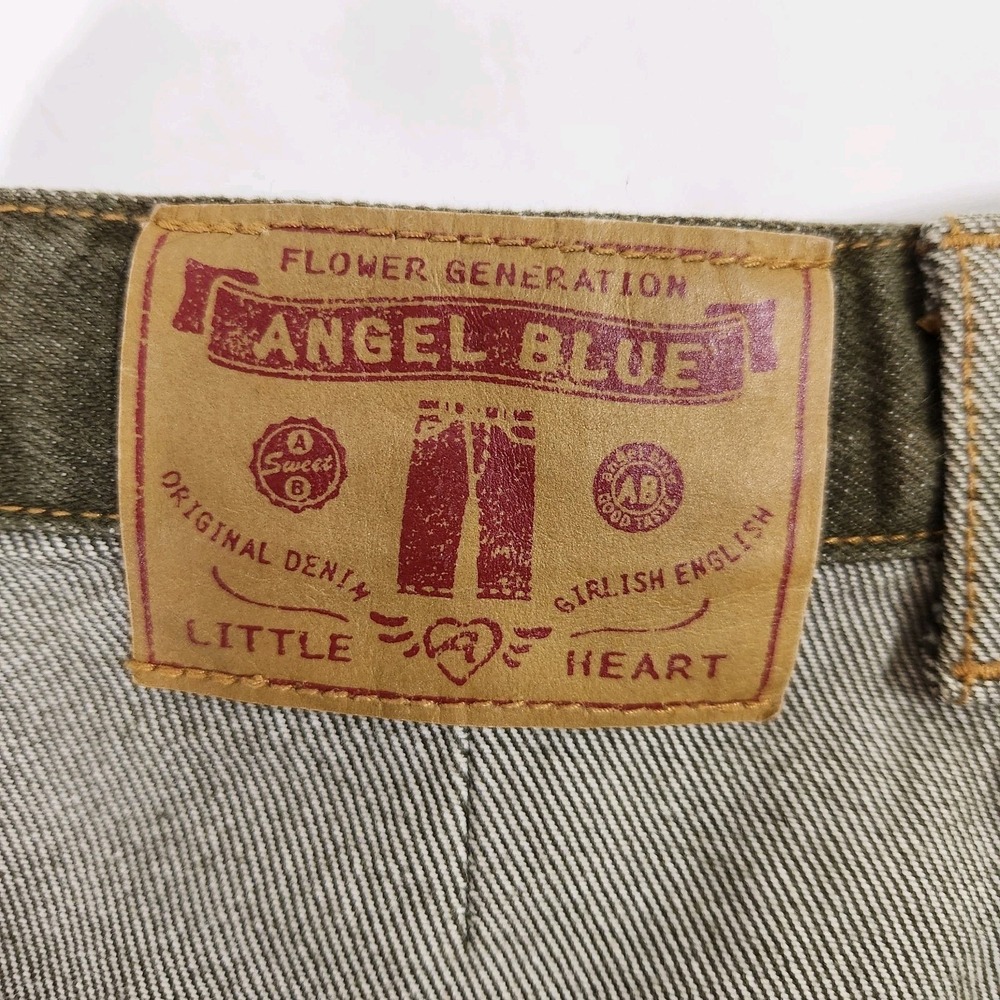 Rare Angel Blue Y2K Patchwork Denim‎ Maxi Skirt Raw Hem Japanese Harajuku 24 XS - Picture 14 of 16